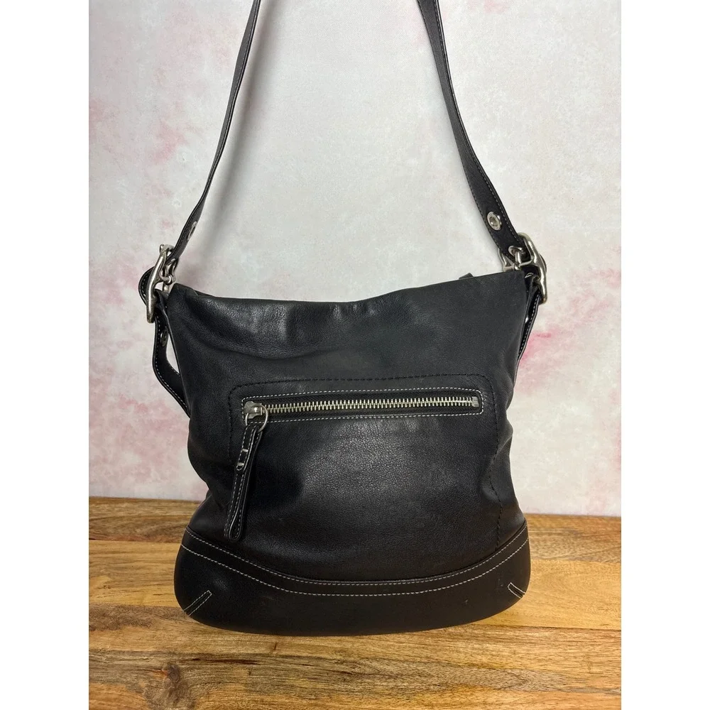 Coach Soho Slim Duffel / Shoulder Bag Black White Contrasting Stitching